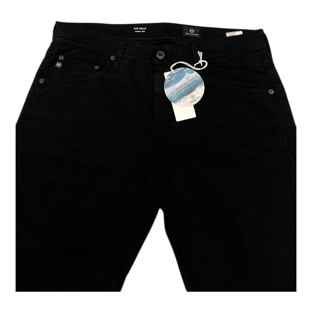 NWT‎ AG Jeans Tellis Modern Slim Sueded Stretch Sateen Black Pants Mens 32x32